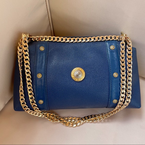 Versace Handbags - Versace Medusa Sun Coin Blue Convertible Crossbody On Chain Circa 1990s